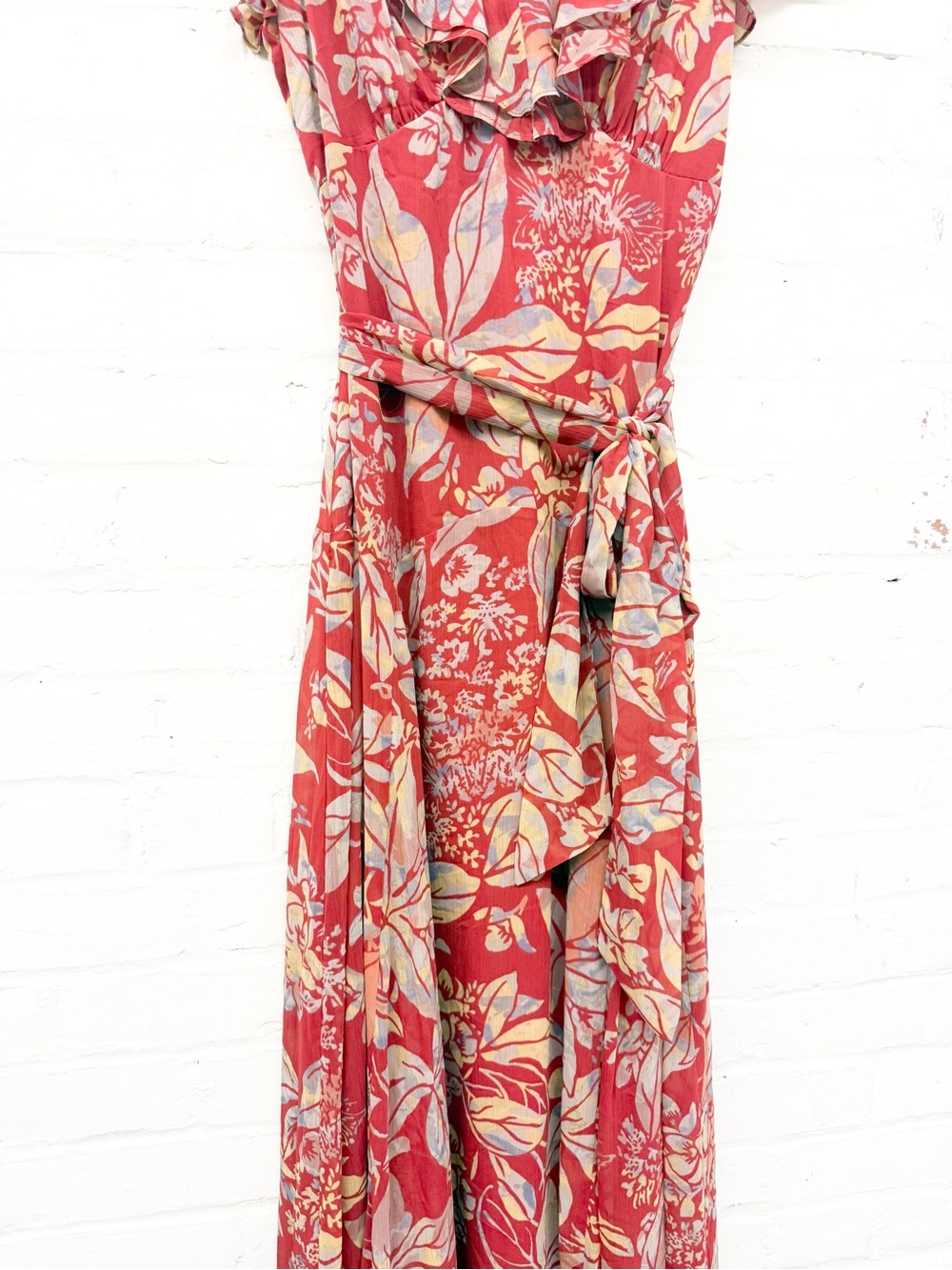 NWT Lauren Ralph Lauren Red Floral Printed Empire-Waist Belted Maxi Dress - Picture 5 of 10